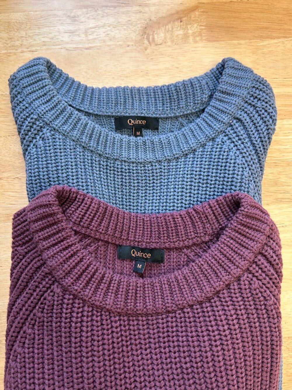 Set of 2 Quince 100% Organic Cotton Fisherman Sweaters -M - Blue, Eggplant